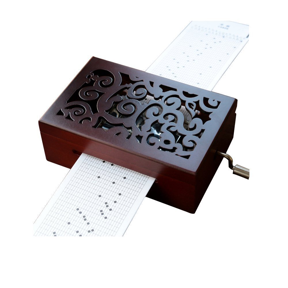 8739 Vintage Carved Wood 30 Note Mechanism Musical Box Handcrank Music Box